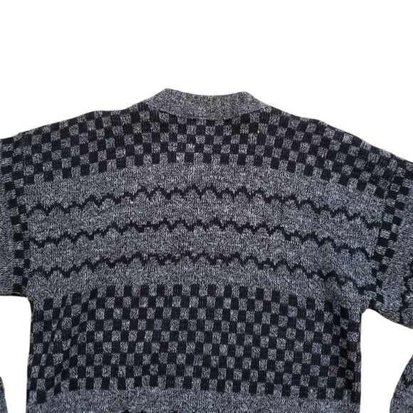 Vintage Le Tigre Sweater Mens Medium Gray Geometric Stripe Knit Crewneck 90s - Picture 9 of 10